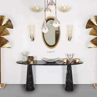 Mid-Century Natural Black and White Root Marble Entrance Table Villa Hotel Home Wall Art Display Table