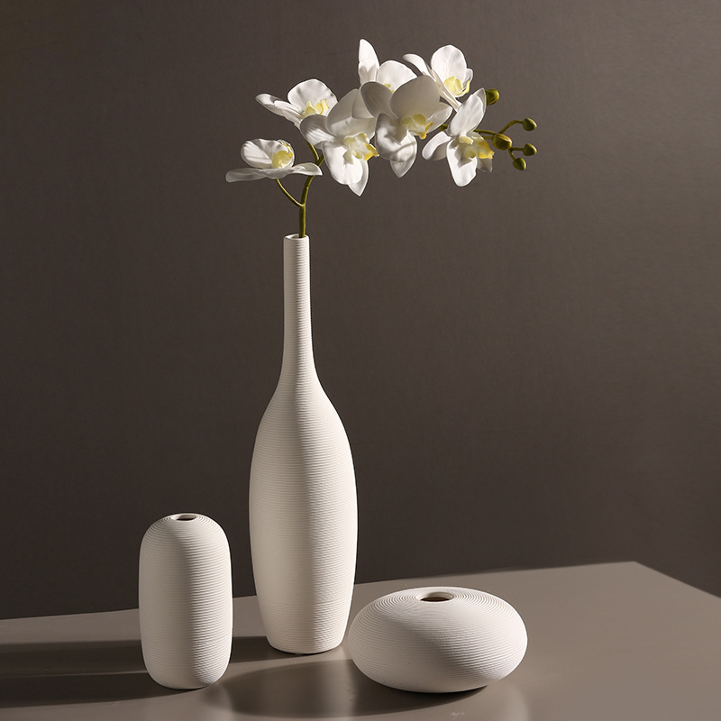 Simple moderno jarrón de cerámica blanca sala de estar creativa arreglo de flores habitación modelo antiguo estante decoración Nórdica