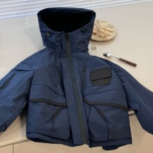 2025秋冬季新款男童夹棉防风外套儿童连帽棉衣纯色保暖派克服上衣