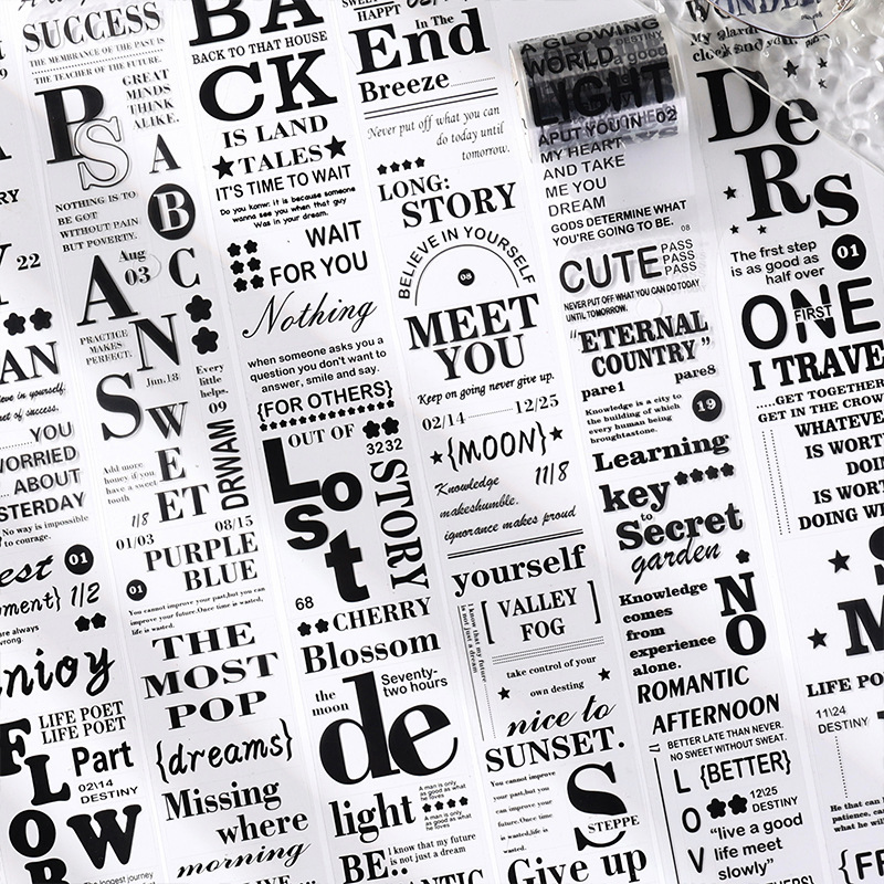 Inglés tinta película transparente impermeable pet cinta adhesiva caja diy diario pegatinas retro inglés pegatinas especiales de aceite