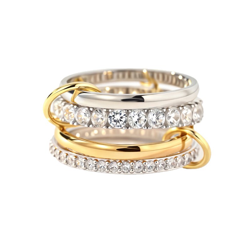 European and American Foreign Trade Interlocking Full Diamond Micro-Paved Zircon Stacked Multi-Layer Rings Exclusively for Cross-Border E-Commerce