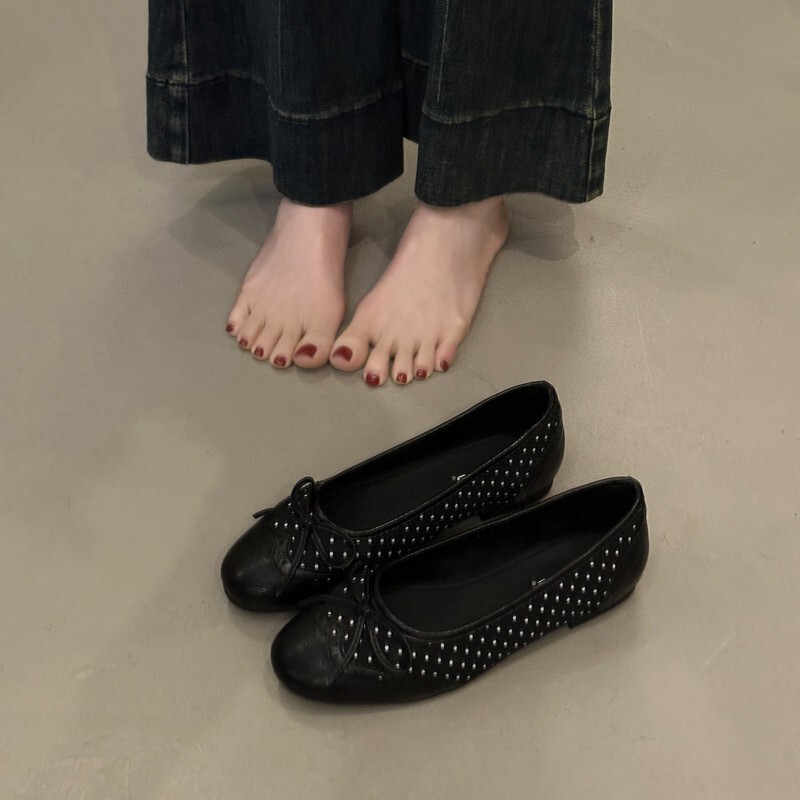 26 New Summer Styles of French-Style Flat-Soled Patchwork Mary Jane Shoes for Women, Yellow Bowknot Slip-On Shallow-Mouthed Single Shoes