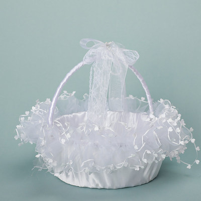 new pattern Wedding celebration Flower basket Lace love lace white bow portable Flower basket activity Handle Manufactor wholesale