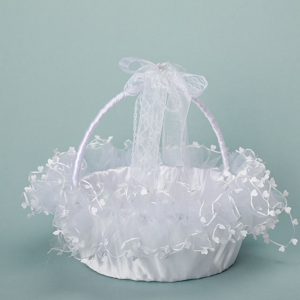 new pattern Wedding celebration Flower basket Lace love lace white bow portable Flower basket activity Handle Manufactor wholesale