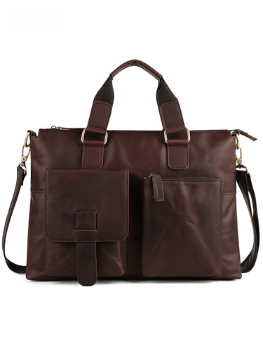 Vintage Crazy Horse Leather Men's Bag Business Fashion Men's Briefcase Large Capacity Crossbody Bag Men's Handbag