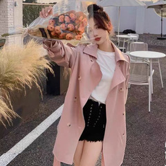 ピンクのchiトレンチコートの女性の中の長さの春と秋のの新型の韓国版のゆったりしている高級感の小さいサブコート