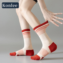 专业运动袜设计袜身压力设计冬季新款直角袜橘色时尚女士中筒袜