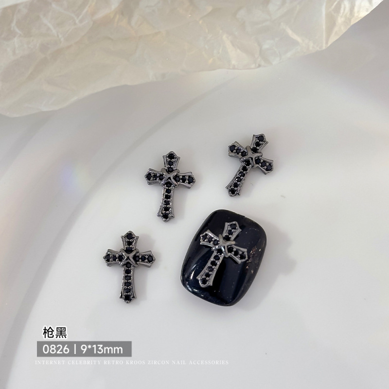 ネイルアートジュエリー合金インターネットセレブクロスダイヤモンドレトロシルバーネイルライト高級立体ネイルアートダイヤモンド装飾|undefined