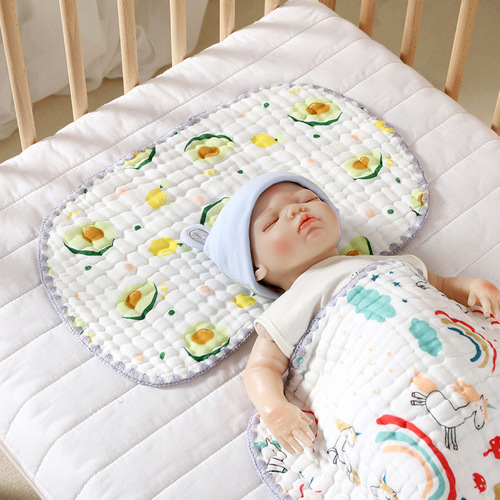 婴儿云片枕新生儿透气吸汗宝宝枕头防吐奶枕片巾十层纱布吸汗平枕