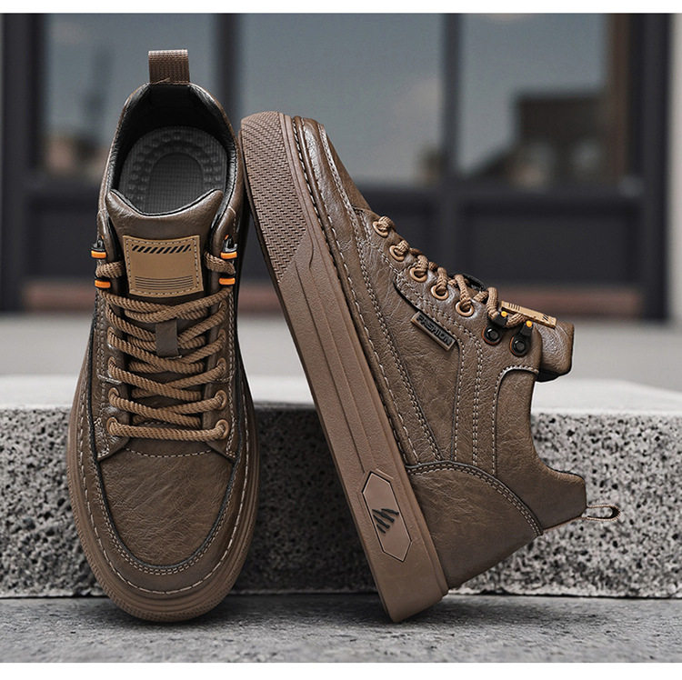 Giày nam cổ trung chống thấm nước chống trơn trượt màu đen, giày thể thao sneaker đa năng đi làm và giải trí, gót 3-5 cm — quần kaki, đen chi tiết 18