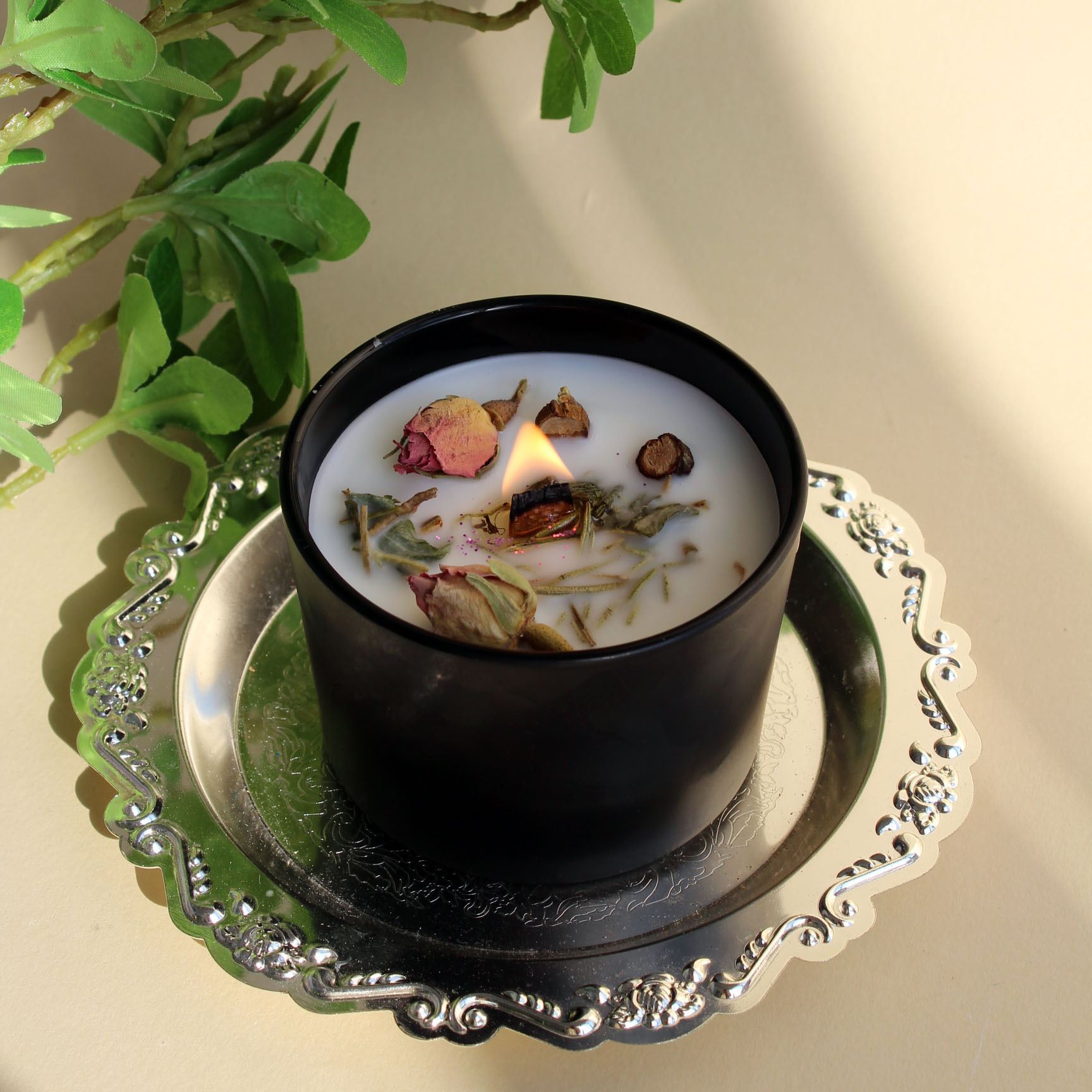 Flor seca cera de banano sin humo verde cera de soja mano regalo de alto nivel cristal vidrio de colores vela