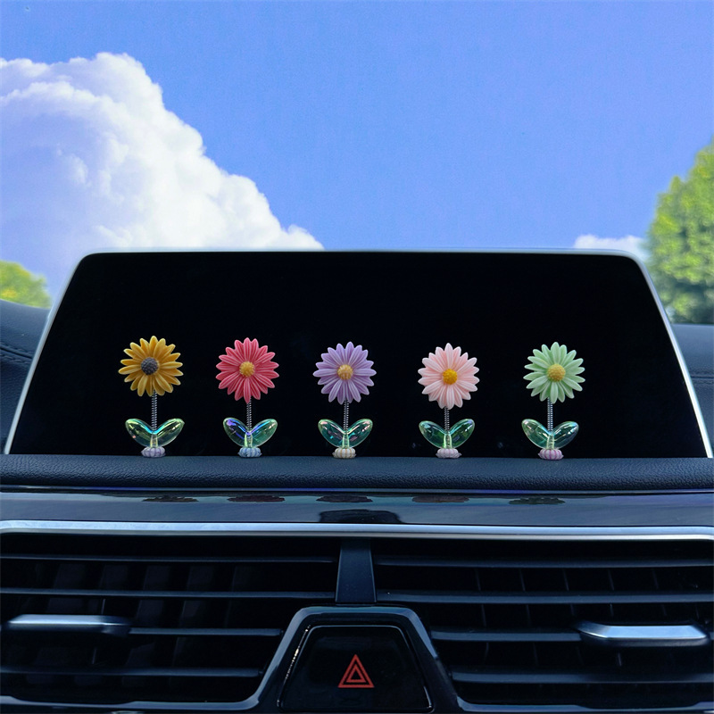 Nuevos adornos interiores de girasol para automóviles, lindos adornos para sacudir la cabeza, adornos para la consola central en el automóvil, pequeños adornos
