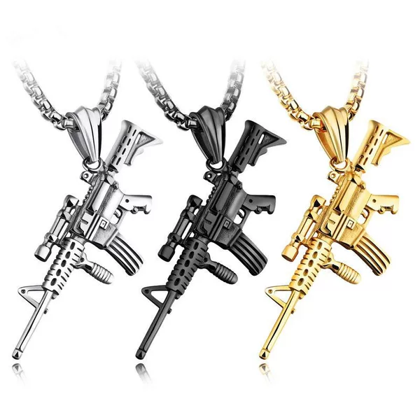 2023 Amazon supply game peripheral stainless steel rifle men's pendant necklace hip hop trinkets wholesale