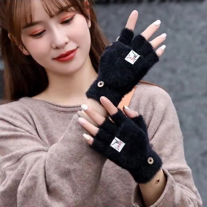 겨울 고양이발 니트 반장갑 덮개형 남녀공용 방한 장갑