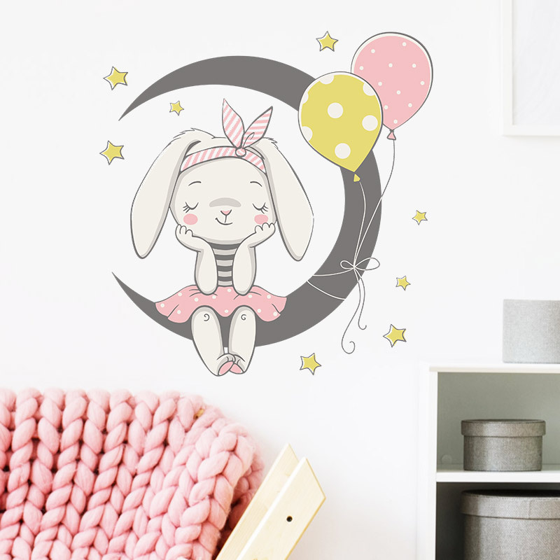 New Cartoon Moon Rabbit Balloon Wall Stickers display picture 5