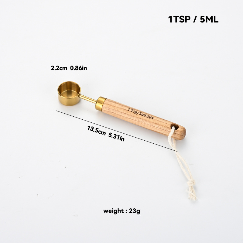 304 ステンレス鋼計量スプーン計量カップセット木製ハンドル計量カップ計量スプーン 4 点セットスケール付きゴールデン計量スプーン計量カップ 8 個|undefined