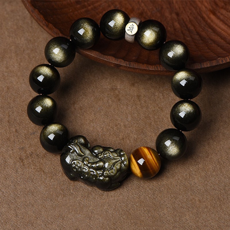 Authentic Natural Obsidian Pixiu Bracelet for Men and Women, Buddhist Beads, Chinese Style, Cross-Border Trade