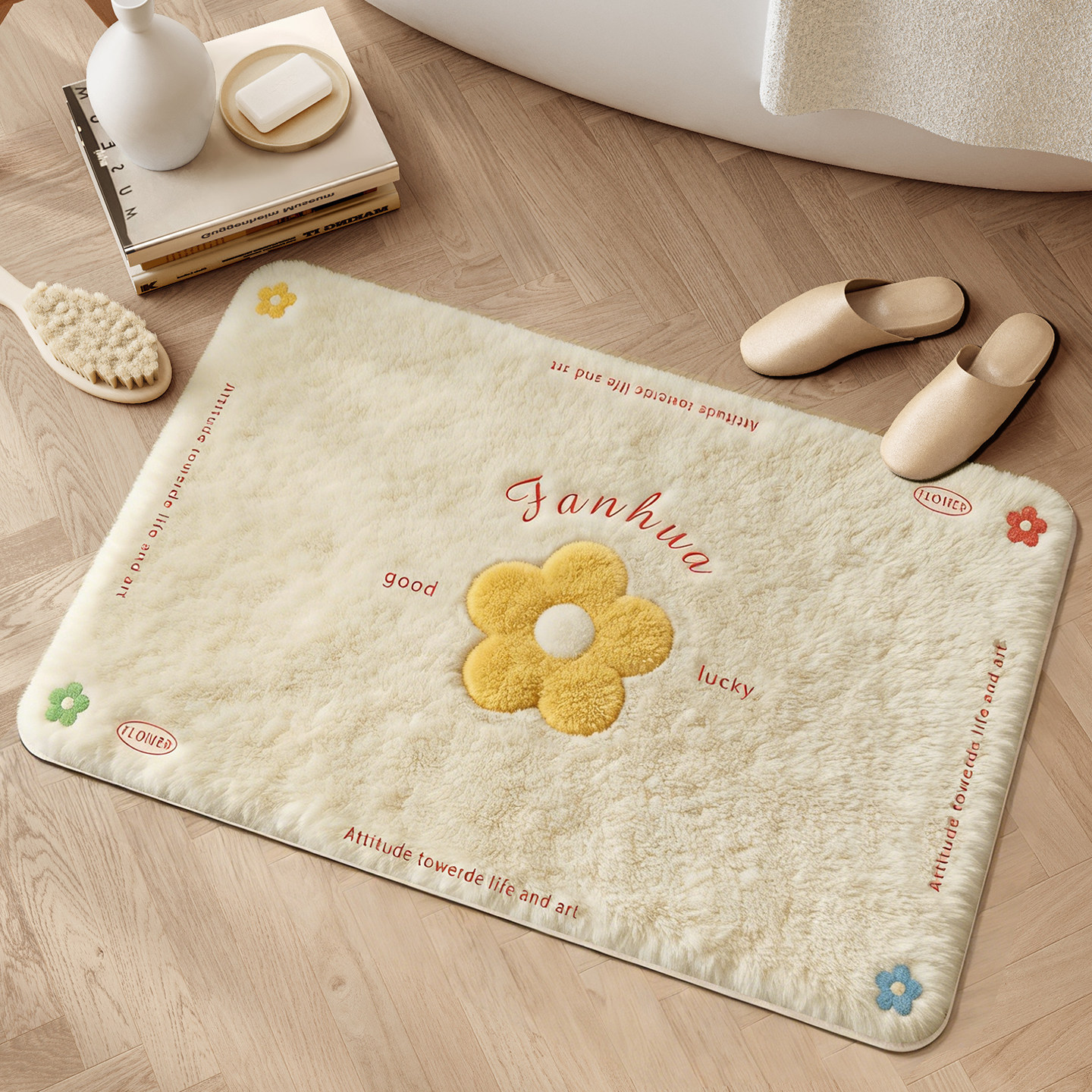 Trendy and Popular Faux Cashmere Skin-Friendly Cooling-Resistant Floor Mat for Bathroom Decoration, Absorbent and Easy-Care Mat