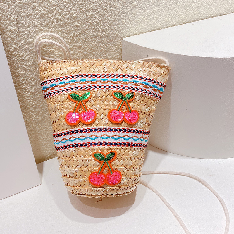 Women's Small Straw Fruit Vacation Beach Weave Bucket Zipper Straw Bag display picture 6