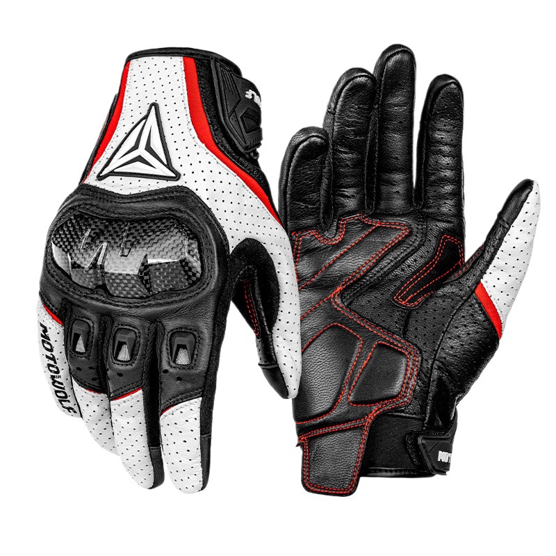 Guantes de motocicleta de cuero anticaídas guantes de cuero de fibra de carbono para carreras de cross-country con agujeros guantes de verano transpirables