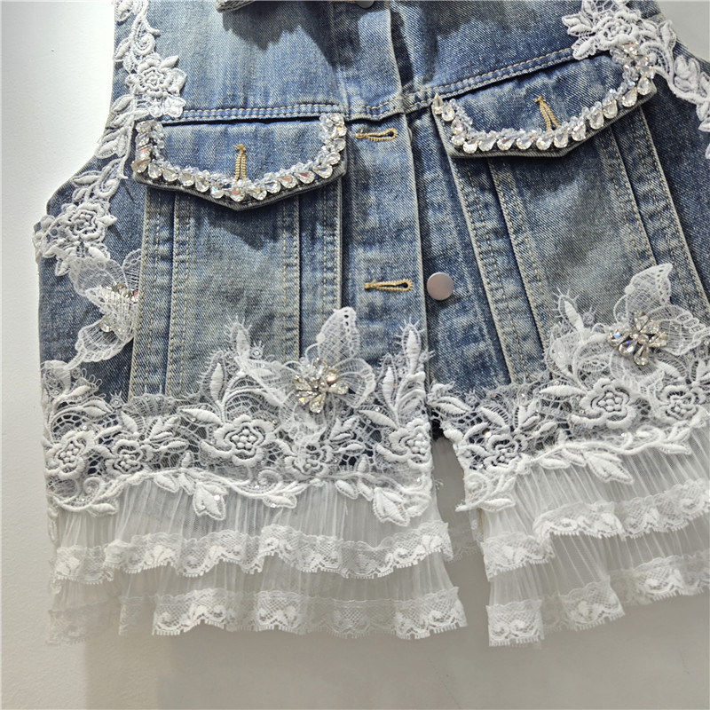 Estación europea de diseño pesado diamante de encaje chaleco chaleco de mujer nueva chaqueta de vaqueros suelta de moda image 3