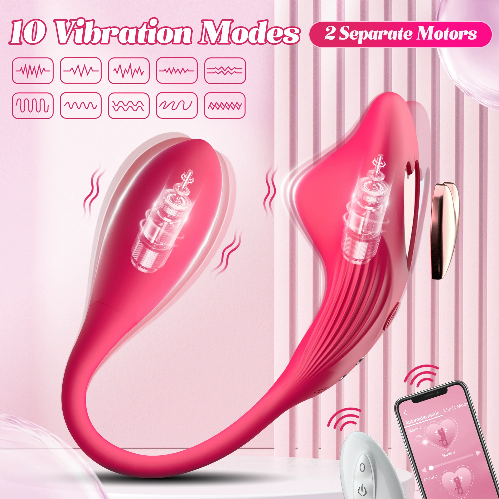 Wearable Wave Vibrator, App-Interactive Mini, Flirting Remote, Rose/Purple/Green