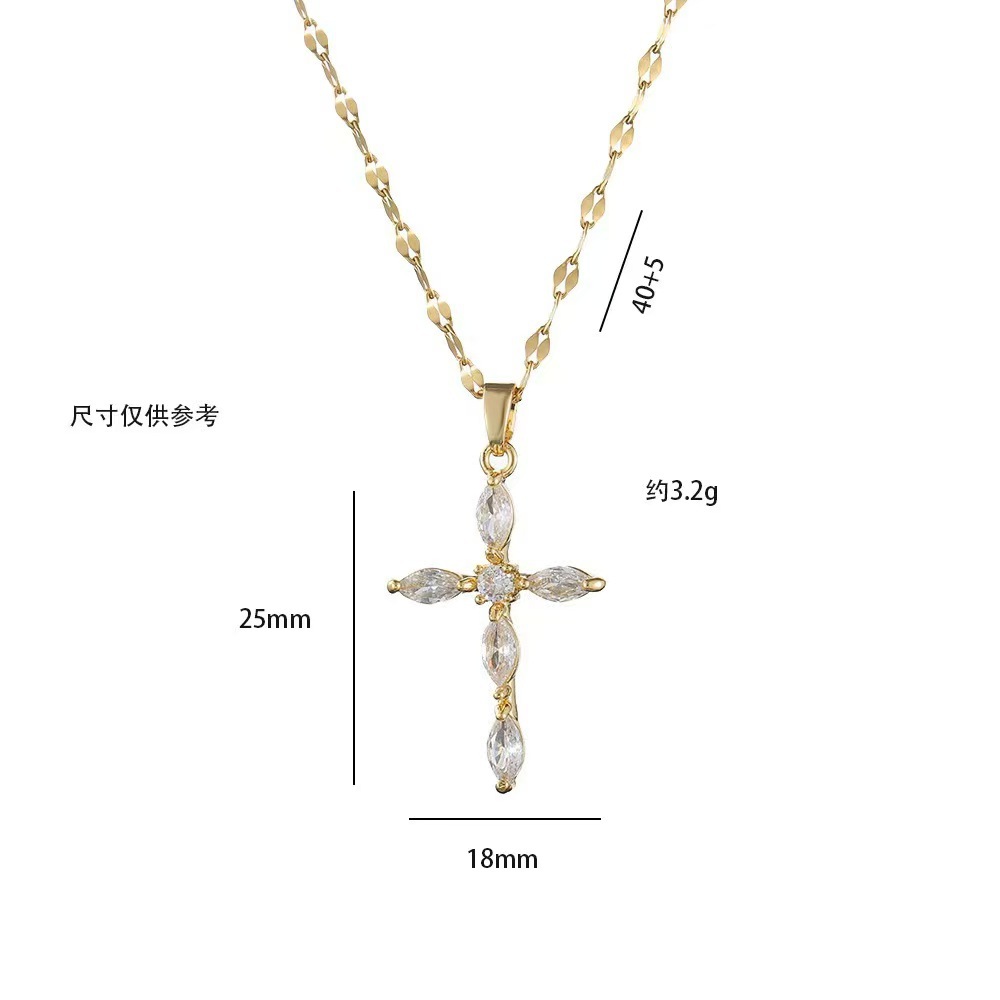 Wholesale Jewelry Shiny Cross Titanium Steel Zircon Inlay Pendant Necklace Cable Chain display picture 12