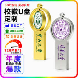 学校纪念优盘时来运转徽章U盘定制logo16G 32G 64G 创意旋转毕业