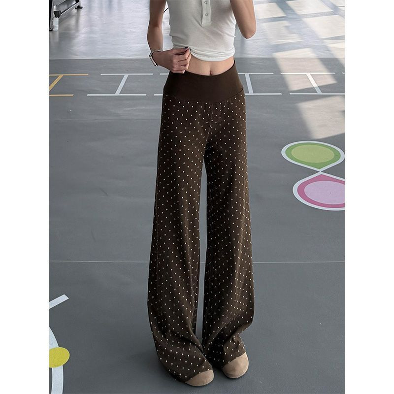 Coffee-Colored Polka Dot Flared Pants for Women, Spring and Summer High-Waisted, Relaxed Fit, Slimming, Casual Walking Yoga Fitness Pants, Cross-Border Wholesale