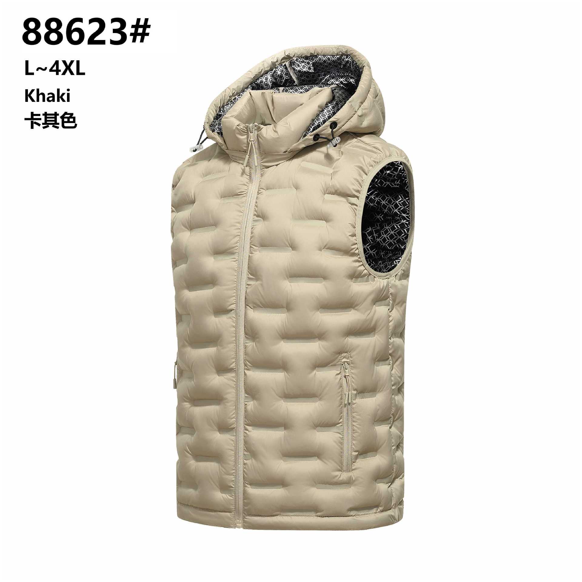 2026【跨境】新款秋冬格子马甲男士轻便羽绒马甲服连帽轻薄衣外
