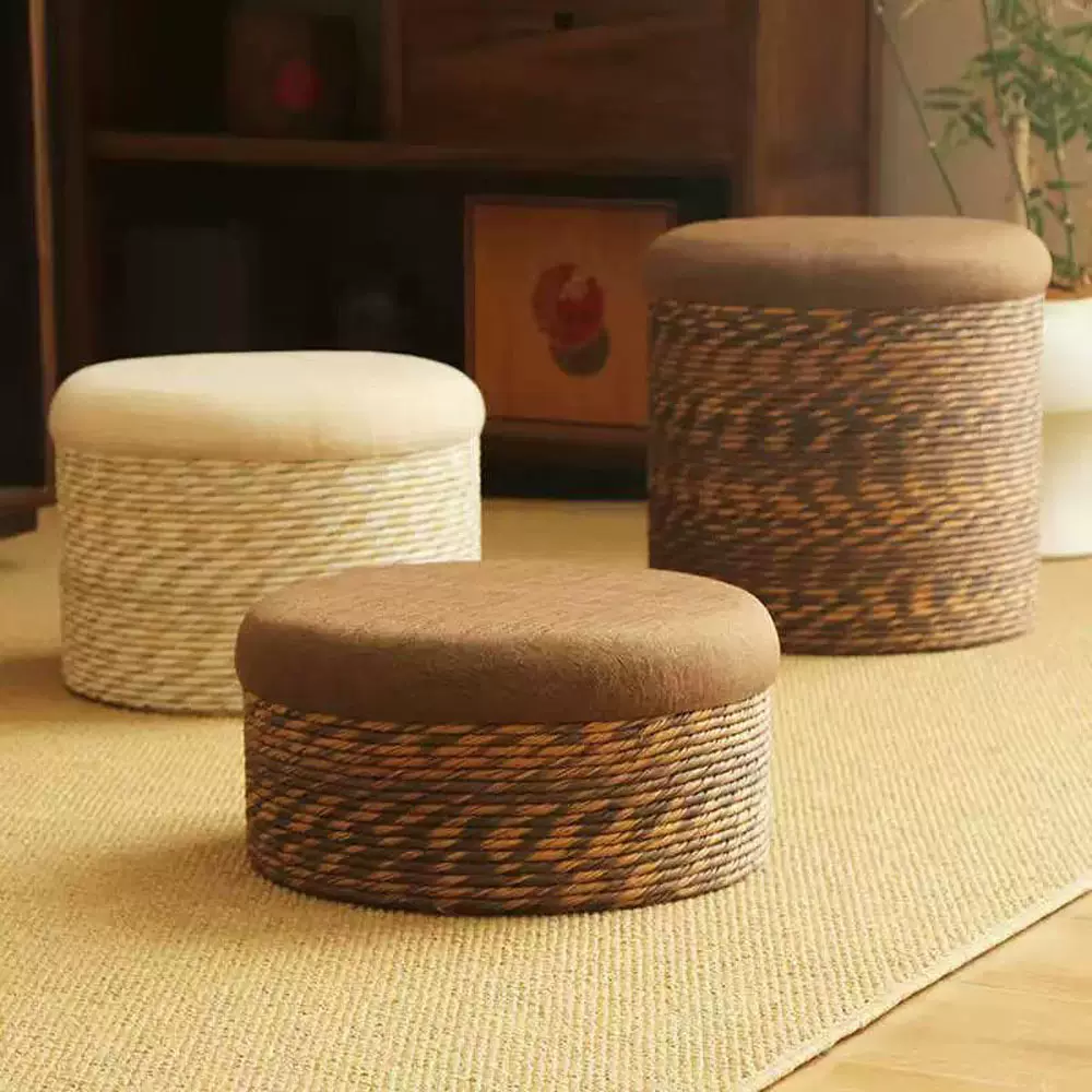 茶道坐凳草编蒲团地上坐墩客厅小凳子简约实木凳坐垫休闲户外禅修