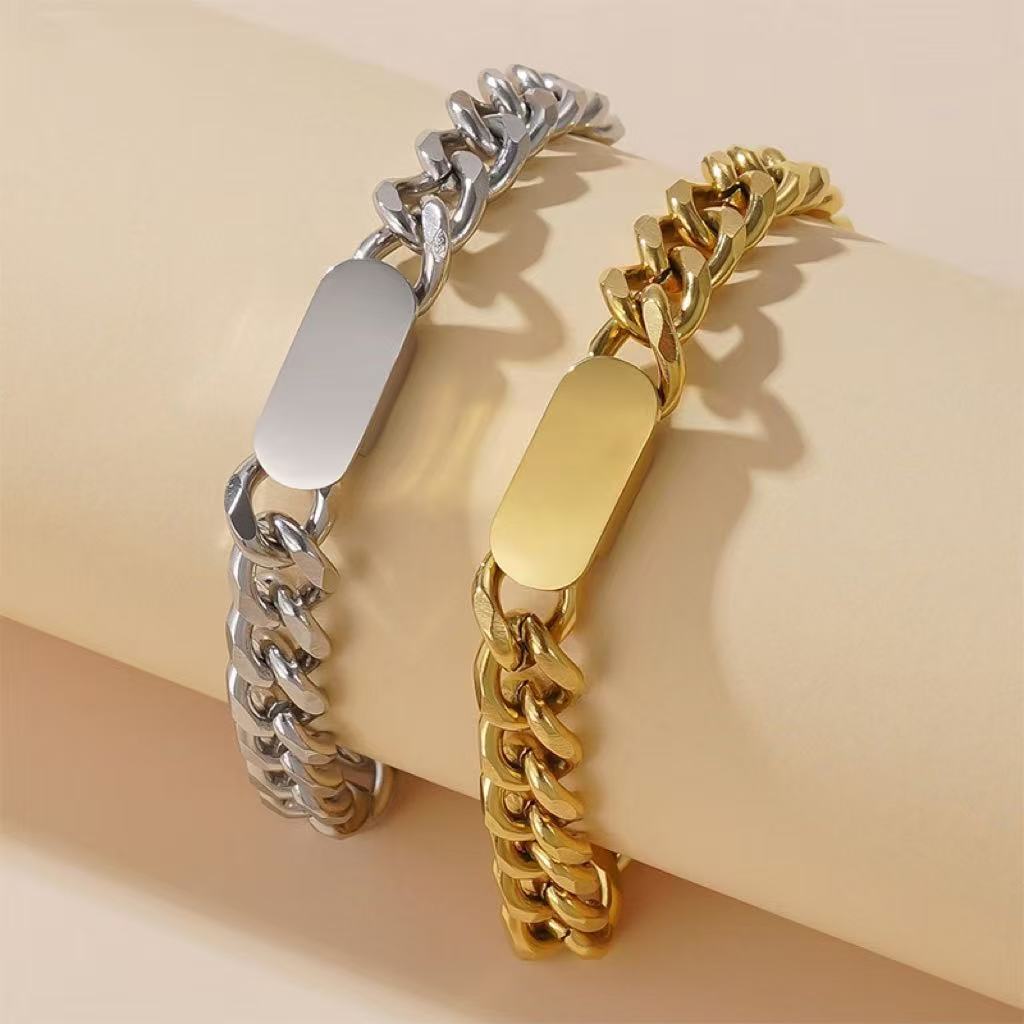 Personalised Cuban Chain Bracelet Titanium Steel Engraved Gift_voghion.com