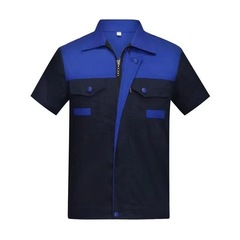 夏用半袖肩パッチワーク作業服スーツ、作業服、機械工場服、自動車修理服、労働保護服