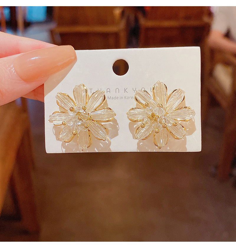 Sweet Flower Artificial Pearls Copper Plating Artificial Crystal Ear Studs