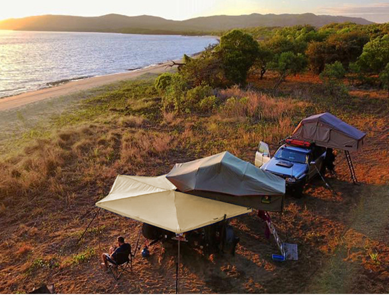 Car Side Tent 270 Degree Vehicle-Mounted Frameless Tent with Extended Sunshade, Aluminum Alloy Rainproof Canopy for Self-Driving Car Side Awning