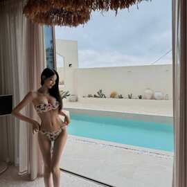 纯欲风甜美可爱小熊少女抹胸性感辣妹分体游泳衣女比基尼bikini