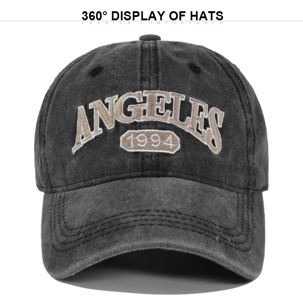 Angeles 3D Baseball Embroidered Duck Tongue Washed Old Sun Visor Hat_voghion.com