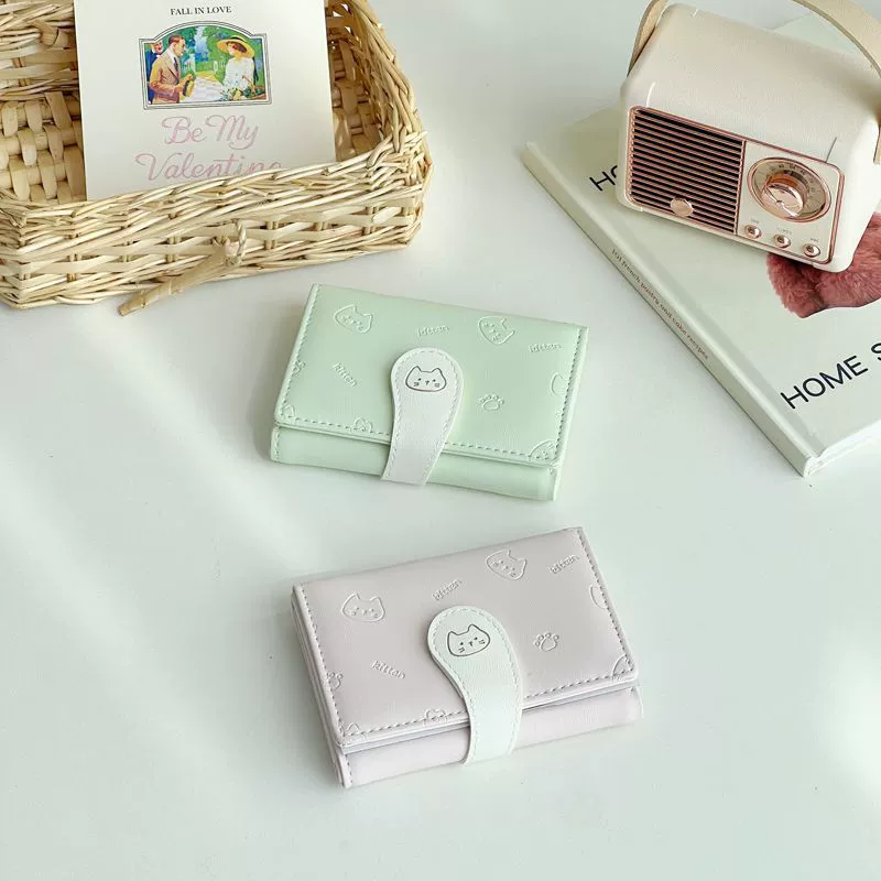 70% off короткий кошелек, модный держатель для карт, кошелек для монет, милый кошелек с котенком, кошелек из искусственной кожи с пряжкой и принтом