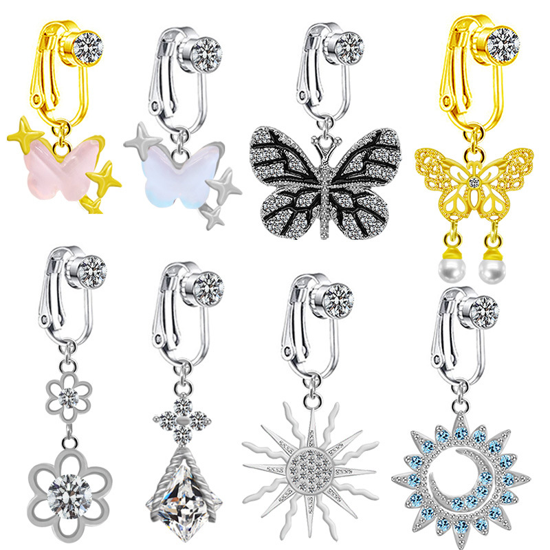 Dazzling Butterfly Belly Button Ring Non Piercing Clip On_voghion.com