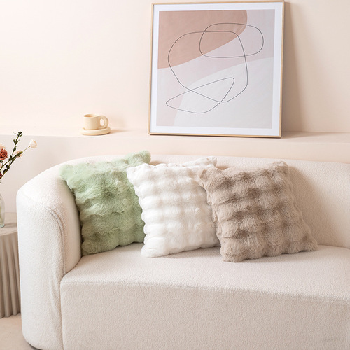 Nordic light luxury solid color Tuscan imitation rabbit plush pillowcase bedroom bedside cushion living room sofa cushion