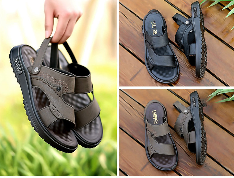 Dép sandal nam quai ngang hở ngón, đế mềm chống trượt, dùng đi ngoài trời và lái xe — 2289 kaki (kích thước giày thể thao), 2289 Đen (Kích thước giày thể thao) chi tiết 11