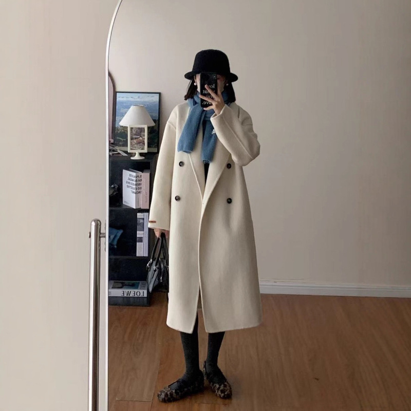 [High-Positioned Baby Camel Velvet] 2025 Autumn and Winter Classy Baby Camel Velvet Double-Sided Wool Outwear Simple Elegant Long Style for Women