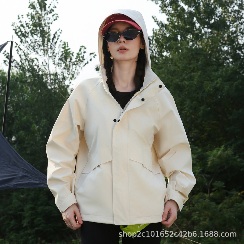 秋冬季防风夹克女款运动连帽外套户外徒步宽松休闲百搭登山服上衣|undefined
