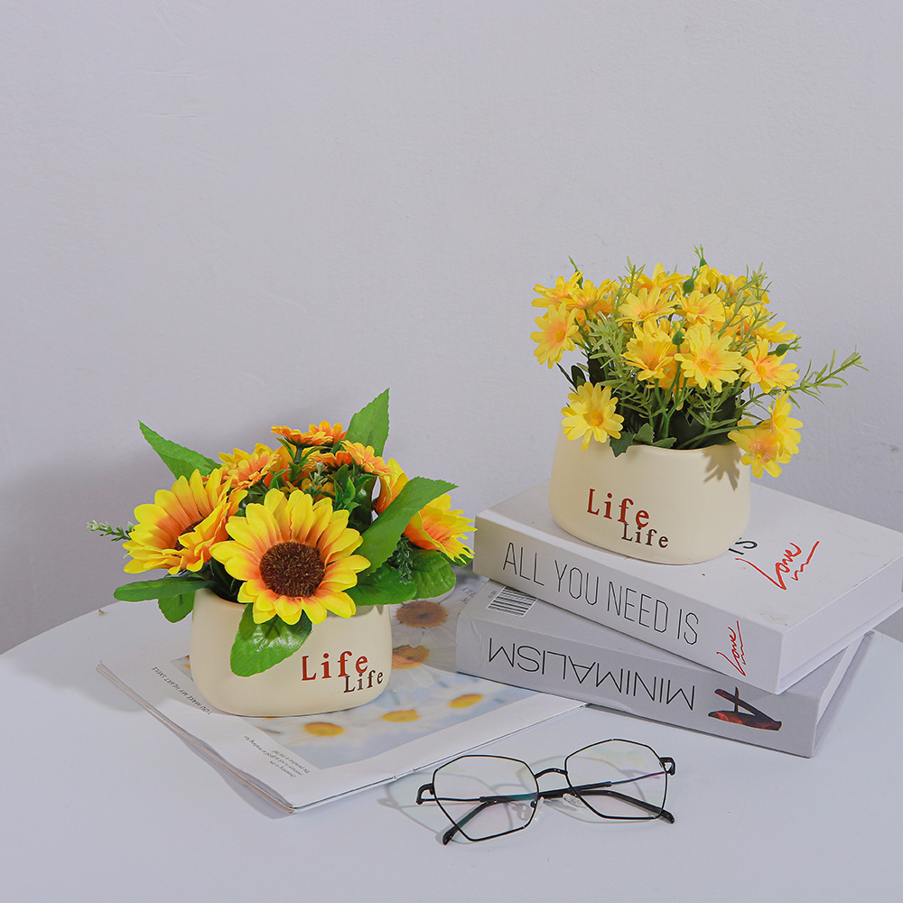 Sonnenblumenstrauß Blume Kunstblume Deko Wohnzimmer Esstisch Blumendeko Grünpflanze Deko Wohnaccessoires_voghion.com