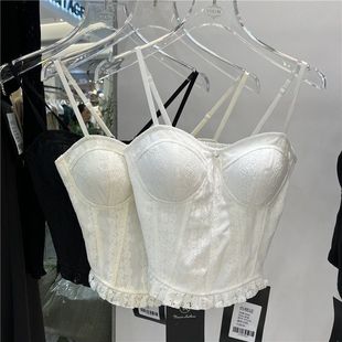 French Lace Beautiful Back Camisole Slim Fit Pure Desire Hot Girl High Quality Sexy Tube Top Ostrich Feather Beaded Top