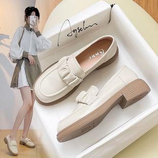 Women's Shoes Leather Shoes Loafers Women's Summer 2023 New Thick Sole Thick Heeled British Single Shoes College Style Jk Small
