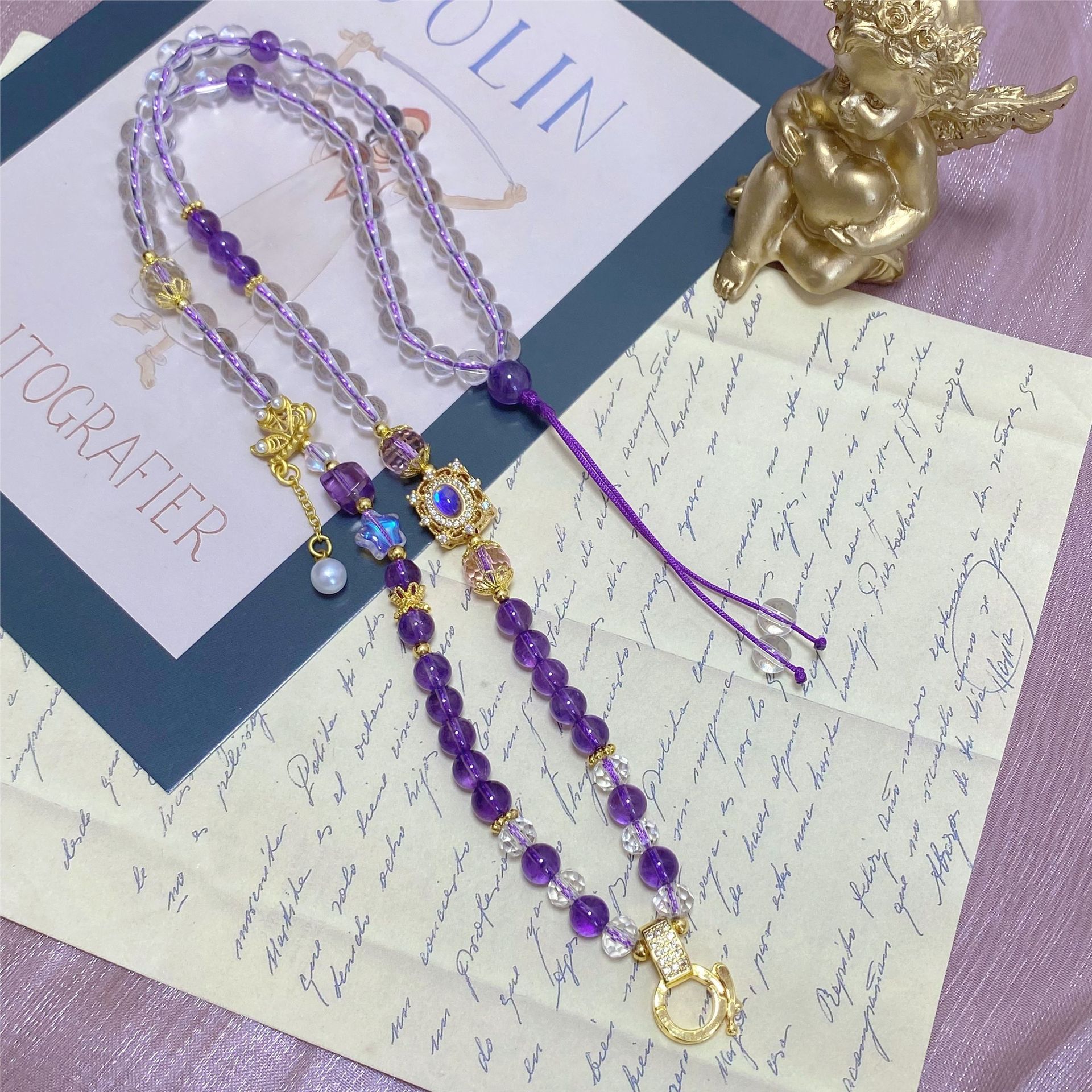 Natural amethyst bead chain buckle chain specification 6mm can be…