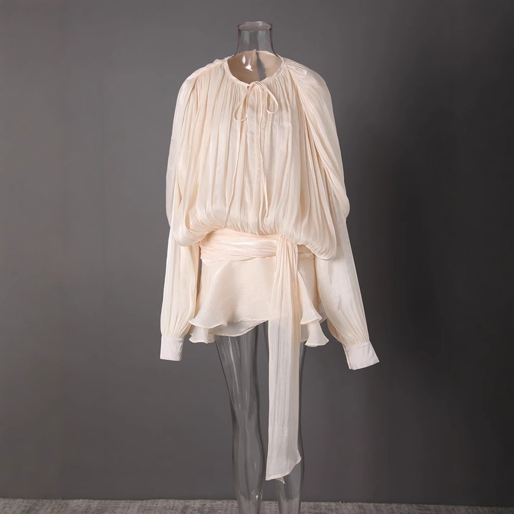 Sexy Sweet Chic Long Sleeve Wrap Tie Dress With High Waist Slit Skirt & Leggings Set - V Neck Ruffle Hem Casual Outfit For Women_ecoleips.com