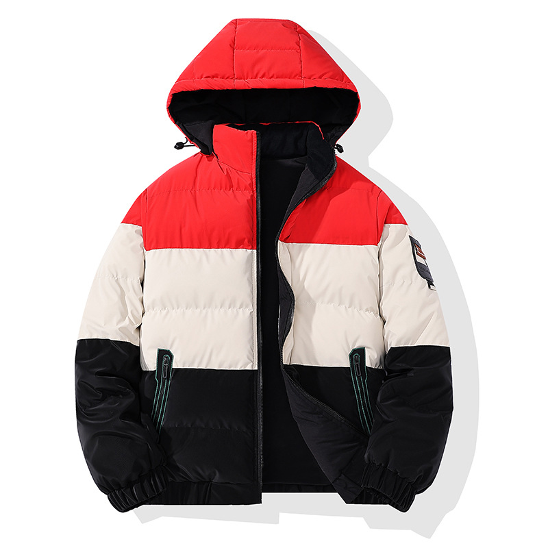 Men's Clothing Boys' Winter Thickened Hooded Baseball Jacket, Teenage Youth Coats With Fleece Lining, Zipper Closure, Short Waist Design (Khaki/Red)_voghion.com
