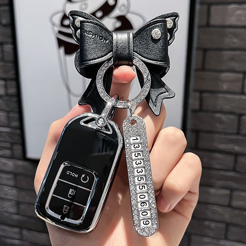 BT 키 G 모델 - 스마트 3버튼 [싱글 쉘 블랙] + 블랙 리본 다이아몬드 버클 + 실버 번호판